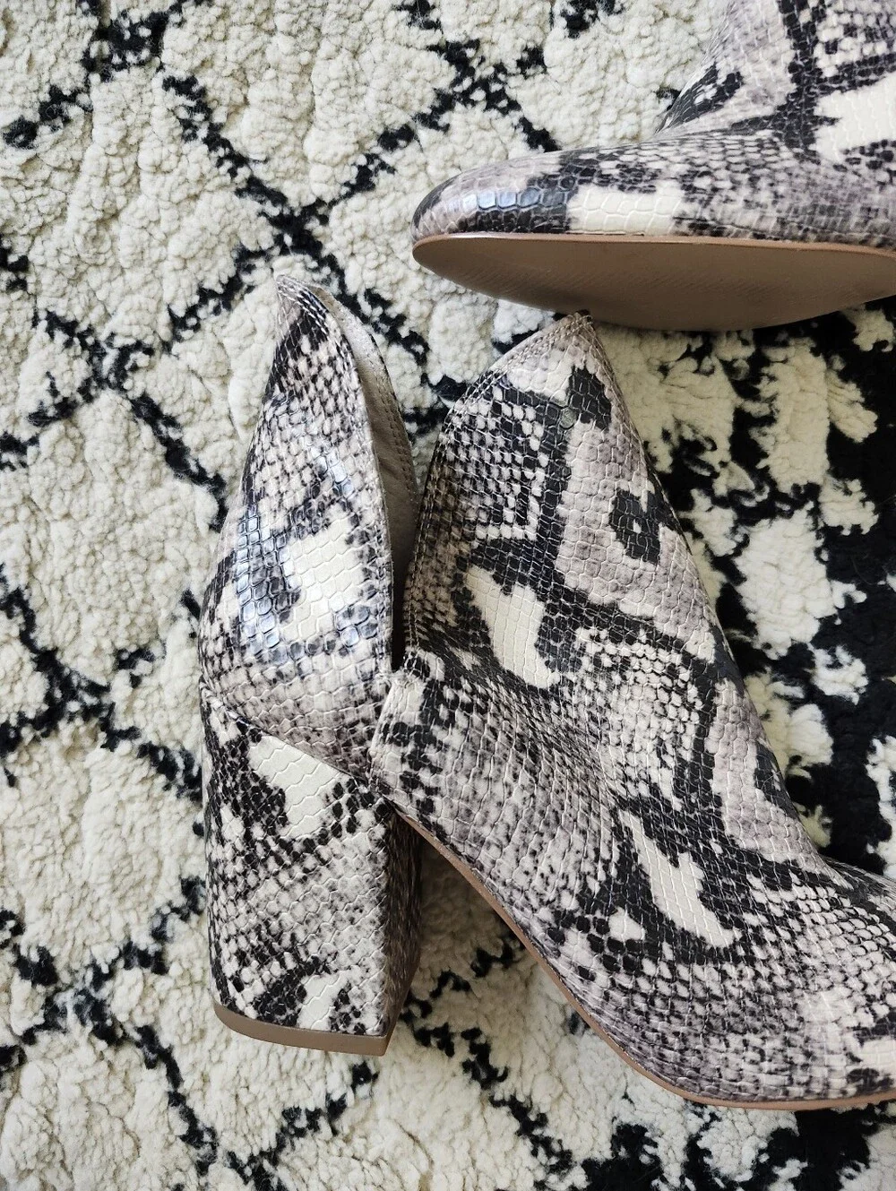 Steve Madden Snake-Print Block Heel Ankle Boots - Black, Cream, Tan 8 - Picture 4 of 9
